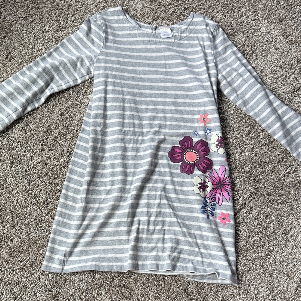 Gymboree Gray Striped Dress with Floral Accents